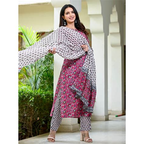 Magenta Purple Floral Printed Pure Cotton Salwar Suit