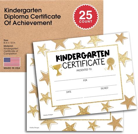 Hadley Designs 25 Gold Star Kindergarten Diploma Certificate Of India ...