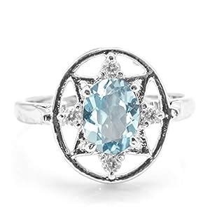 Blue 925 Sterling Silver Ring with Blue Topaz Natural Gemstone Oval Cut ...