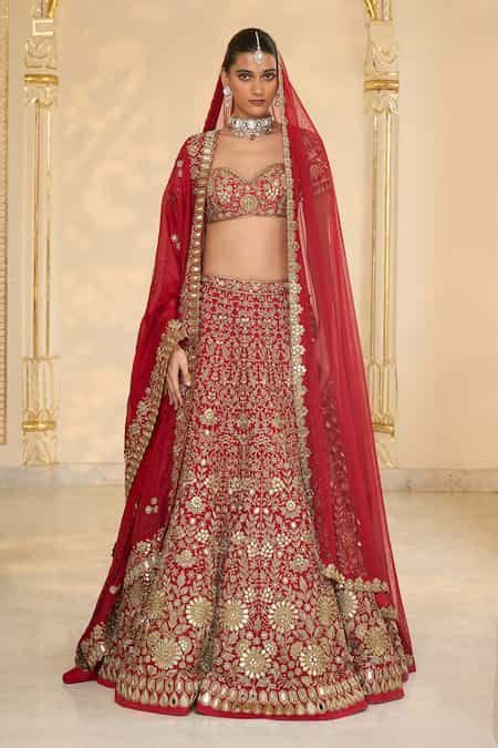 Buy Red Organza, Silk Embroidery, Mirrors, Zari, Floral Hand Bridal ...