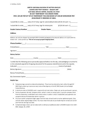Fillable Online North Carolina Department of Motor Vehicles - Raleigh ...