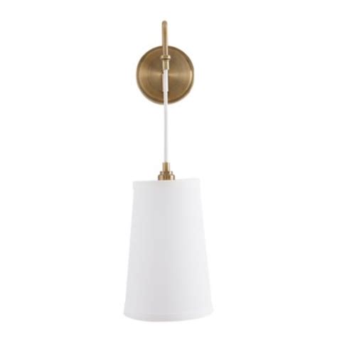 Milo Hanging Sconce with Antique Brass & White Linen Shade