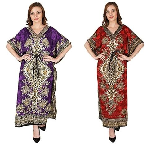 Buy Ukal Combo (Pack of 2) Long Kaftan V Neck Kimono Nightgown Loose ...