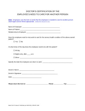 Doctor’s Certification of Employee’s Need to Care for Another Person ...