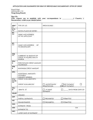 APPLICATION FOR ISSUE OF DOCUMENTARY CREDIT MT 700 - Axisbank - Fill ...