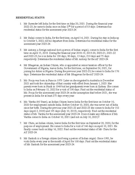 Assessment Year 2023-24: Determining Residential Status & Tax Incidence ...