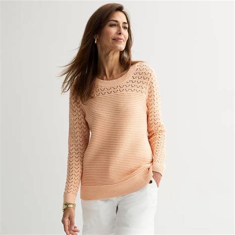 Women's Croft & Barrow® Pointelle Accent Knit Pullover Sweater