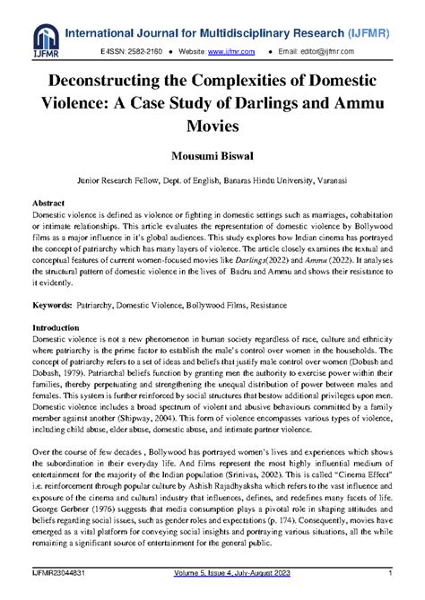 Case Study Analysis: Domestic Violence in Darlings (2022) & Ammu (2022 ...