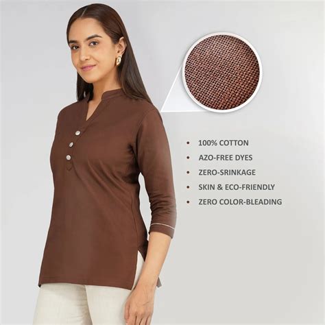 Khadi Short Kurti for Women - Coffee Brown Cotton - Khadi Sadan