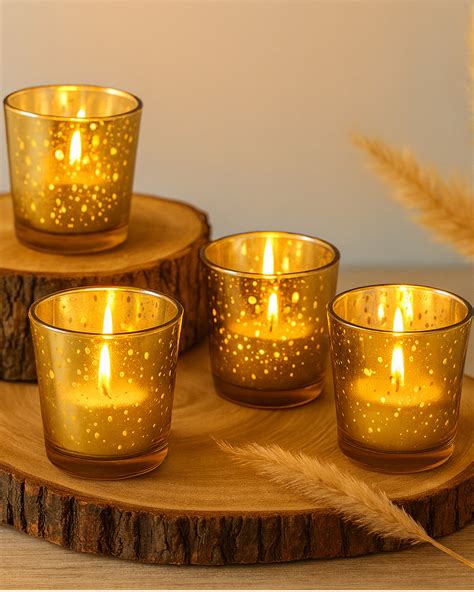 Mercury Silver T-light holder, Glass candle holder stand with free can ...