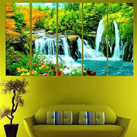 KYARA ARTS Wood and Vinyl Waterfall Wall Painting, Multicolour ...