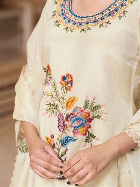 Tissue Silk Unstitched Suit Set With Embroidered Bottom Work – Label Ramtex