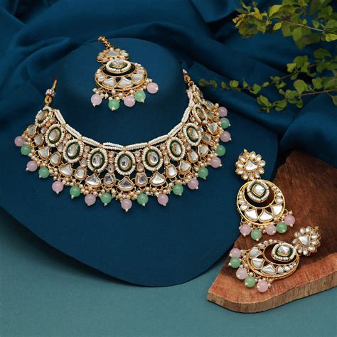 Pink & Pista Green Color Kundan Necklace Set (KN1363PNKPGRN)