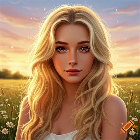 Portrait of a beautiful girl with long blond hair on Craiyon