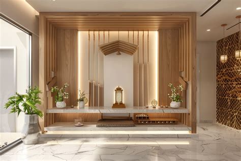Contemporary Open Unit Floor-Mounted Mandir Design With Fluted Glass ...