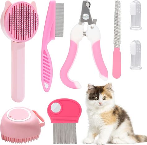 VCZONE 8 Pcs Cat Brush Grooming Kits, Pet Self Cleaning Kit with Pet ...