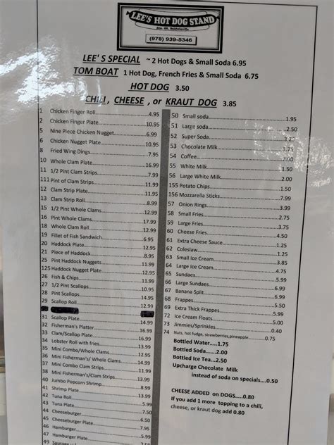 Menu at Lee's Hot Dog Stand restaurant, Templeton