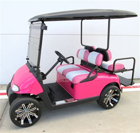 Hot Pink EZGO Golf Cart with Custom Upholstery