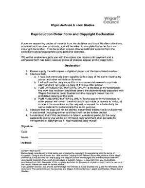 Fillable Online Reproduction Order bFormb and Copyright Declaration ...