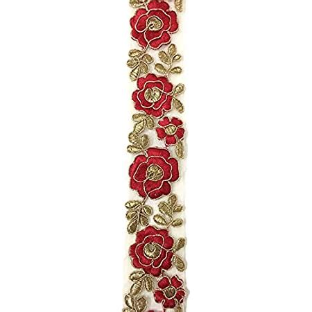 SYNC Red Lace Border Materials zari Embroidered Embroidery Golden Sari ...