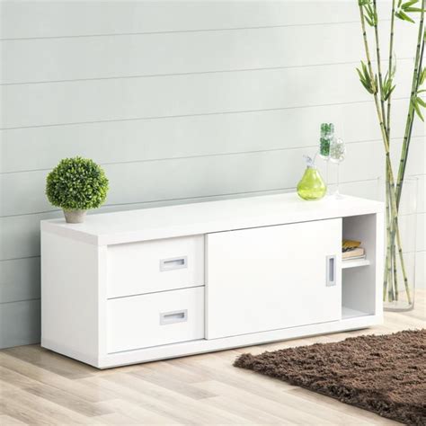 Buy Ascent Contemporary White Compressed Wood TV Unit With Sliding Door ...