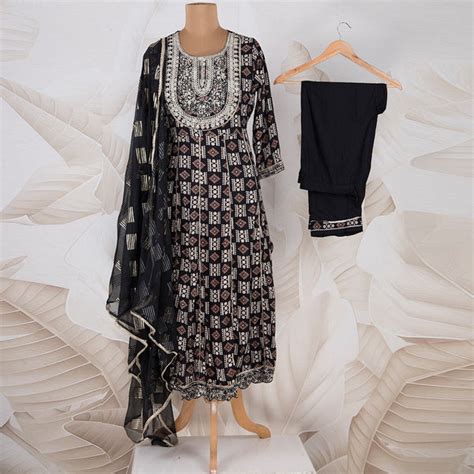 Black Anarkali Readymade Printed Salwar Suit With Dupatta – Kumaran Silks