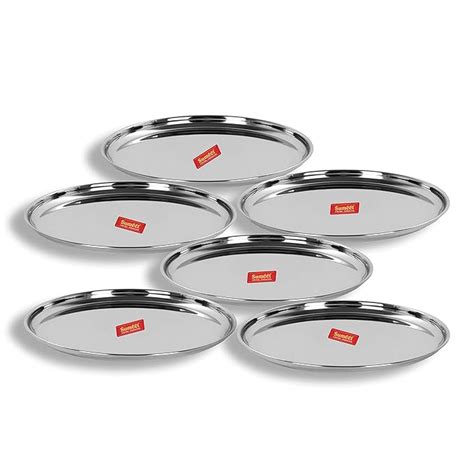 Buy Sumeet Stainless Steel Plates - Set of 6, Steel Online at Low ...