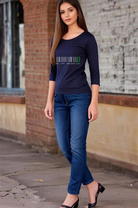 Women's Navy-Blue Round Neck Full Sleeve Unique T-shirt – Drapelet