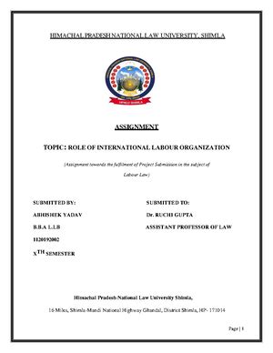 Management project - ASSIGNMENT - HIMACHAL PRADESH NATIONAL LAW ...
