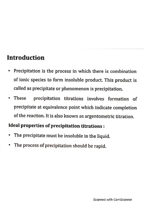 Precipitation Titration Overview - Unit 3 Study Notes - Studocu