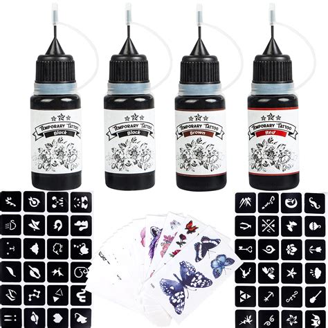 Buy Temporary Tattoo Kit, 4 Bottles Temporary Tattoo Ink with Tattoos ...