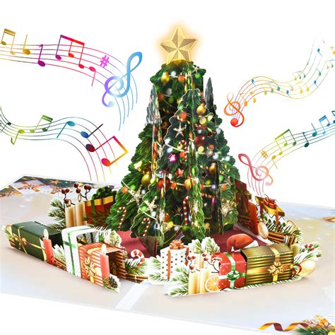 Buy Venhoo Pop Up Christmas Cards with Light and Music, Christmas Tree ...