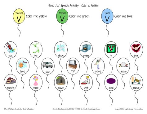 Testy yet trying: Mixed V Printable Speech Worksheet: Color a Position