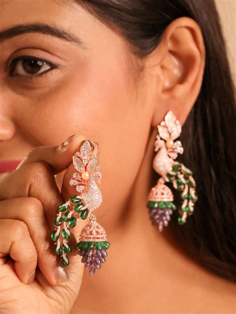 Luxury Peacock Statement Earrings with Gemstone Drops