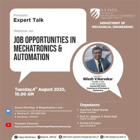 DYPCET Webinar on Topic “Job Opportunities in Mechatronics & Automation ...