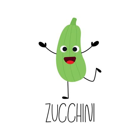 Cute funny zucchini character for kids. Hand drawn vegetable card with its name. Vector ...