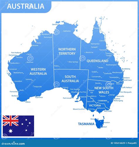 The Detailed Map of the Australia with Regions or States and Cities, Capitals, National Flag ...
