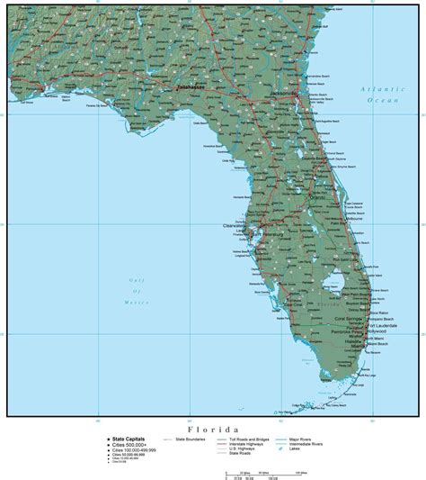Florida Terrain Map Florida State Parks & Federal Lands Map 24x36