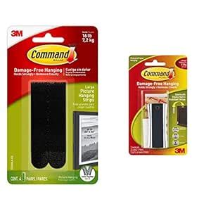 Command Large Picture Hanging Strips,4 Pairs, Black & Command Universal ...