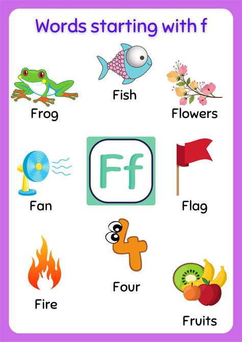 Free Printable words that start with F Worksheet - About Preschool