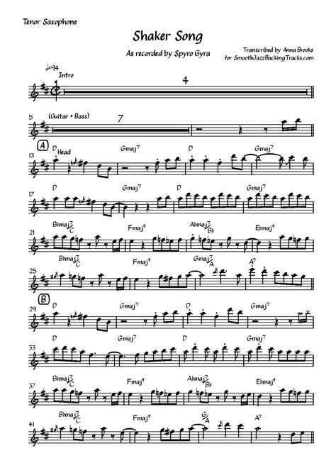 New for 2025 - Shaker Song - Spyro Gyra - Tenor sheets.