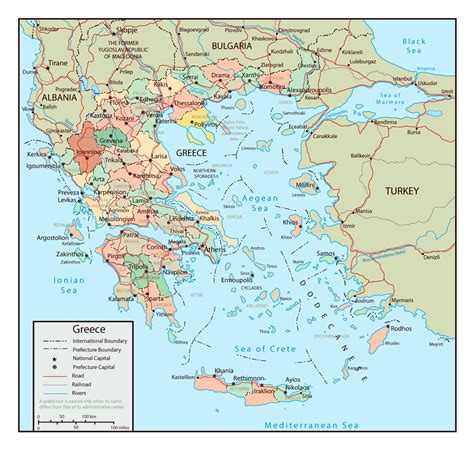 Large political and administrative map of Greece with roads and major cities | Greece | Europe ...