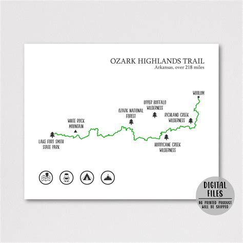 Ozark Highlands Trail Map | Ozark Highlands Hiking Trail | Hiker Gift ...