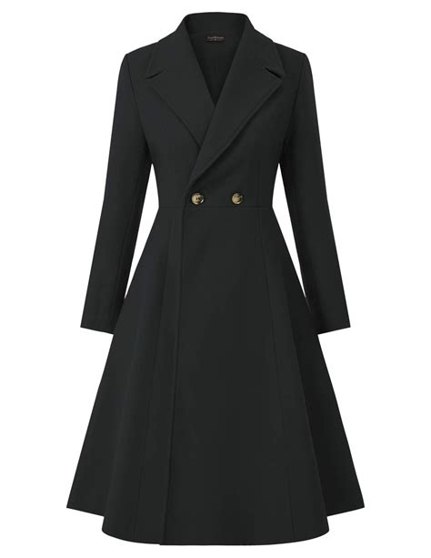 Women's Winter Trench Coat Double Breasted Long Pea Coat Black XL for ...
