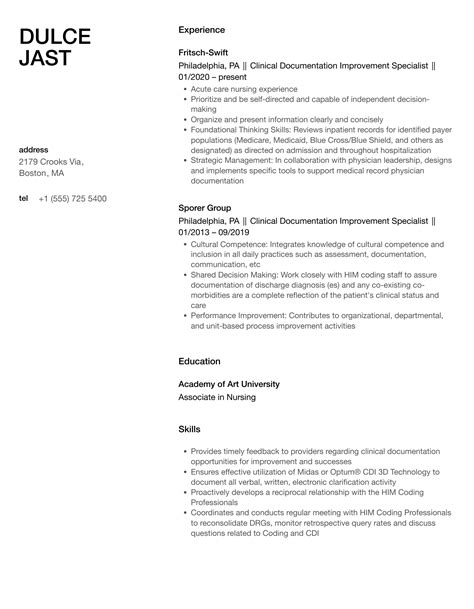 Clinical Documentation Improvement Specialist Resume | Velvet Jobs