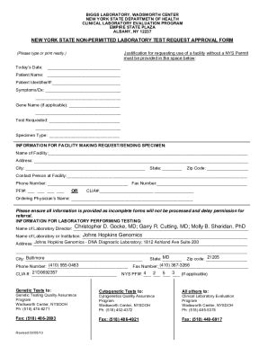 NY Non-Permitted Laboratory Test Request Approval Form 2016-2026 - Fill ...