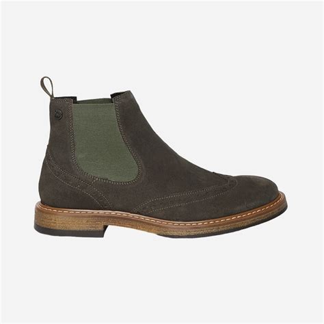 Olive Genuine Suede Leather Chelsea Elastic Brogue Boots For Men – Masabih