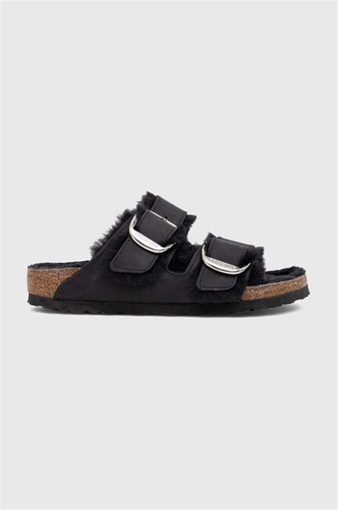 Birkenstock klapki skórzane damskie kolor czarny w PRM