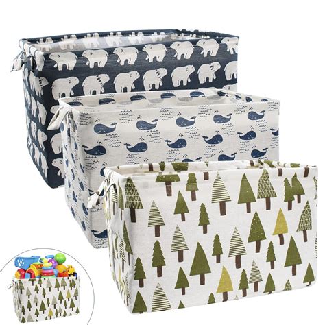 3Pcs Large Rectangular Canvas Storage Basket, Foldable Toy Organizer ...