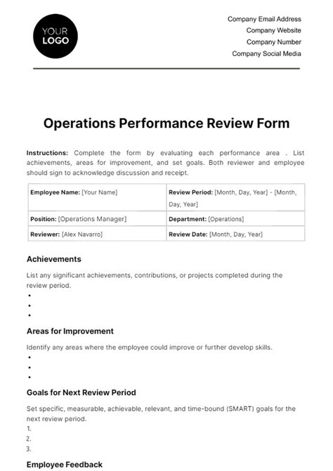 Free Operations Performance Review Form Template to Edit Online